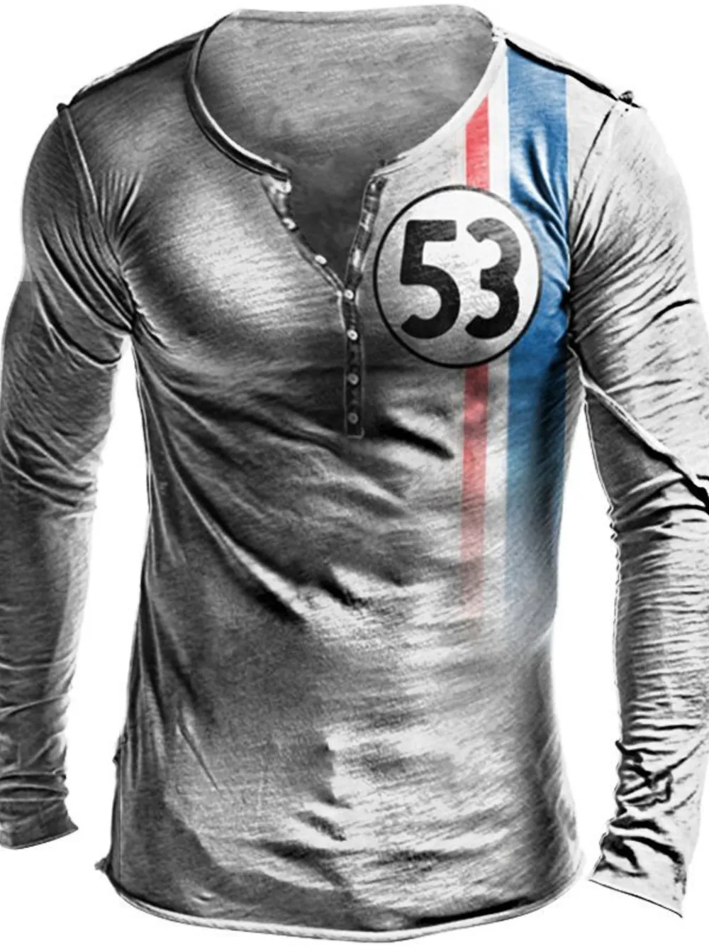 Men's Full Size Retro Long Sleeve Henley T-Shirt Plus Size