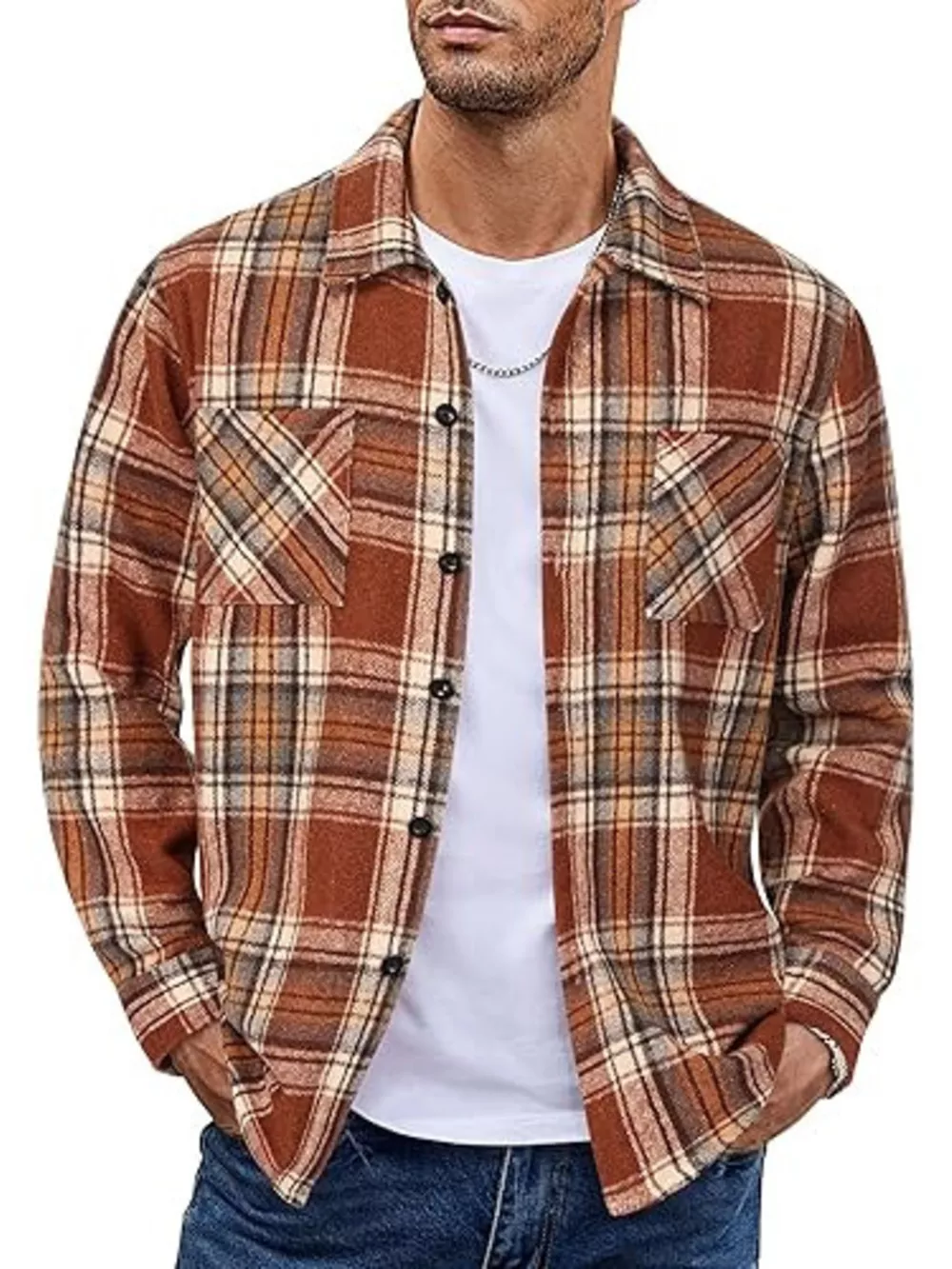 Men's Full Size Casual Plaid Button Up Shirt Plus Size, image 2