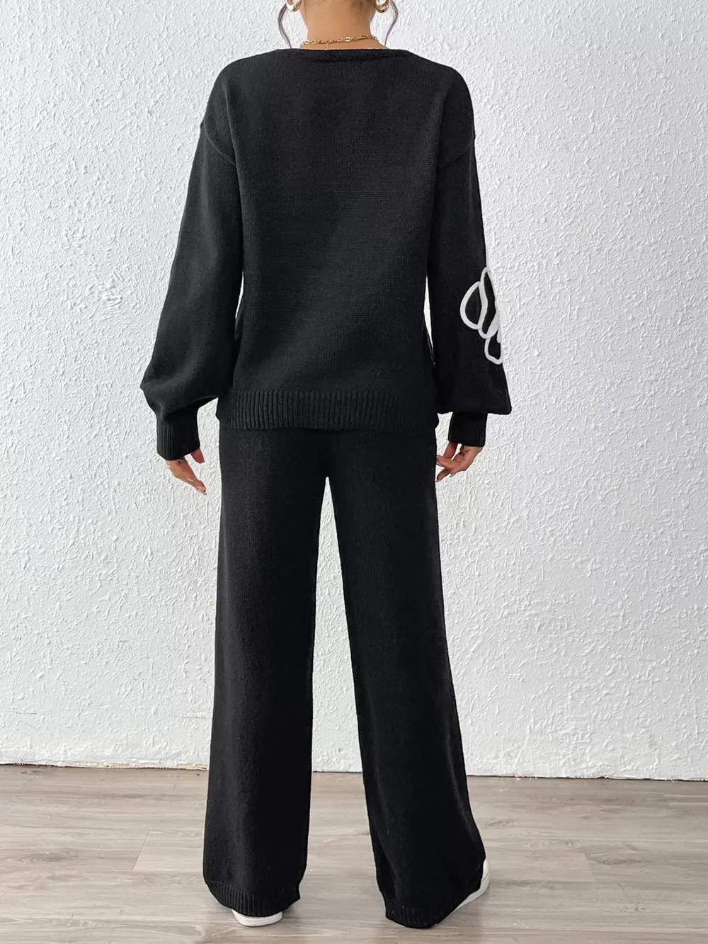 V-Neck Dropped Shoulder Top and Pants Sweater Set, image 7