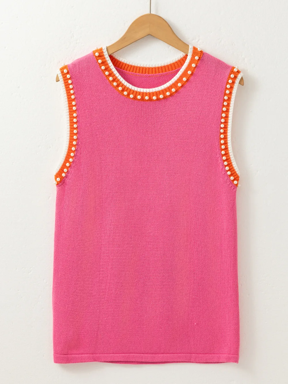 Contrast Trim Pearl Detail Sweater Tank Top, image 2