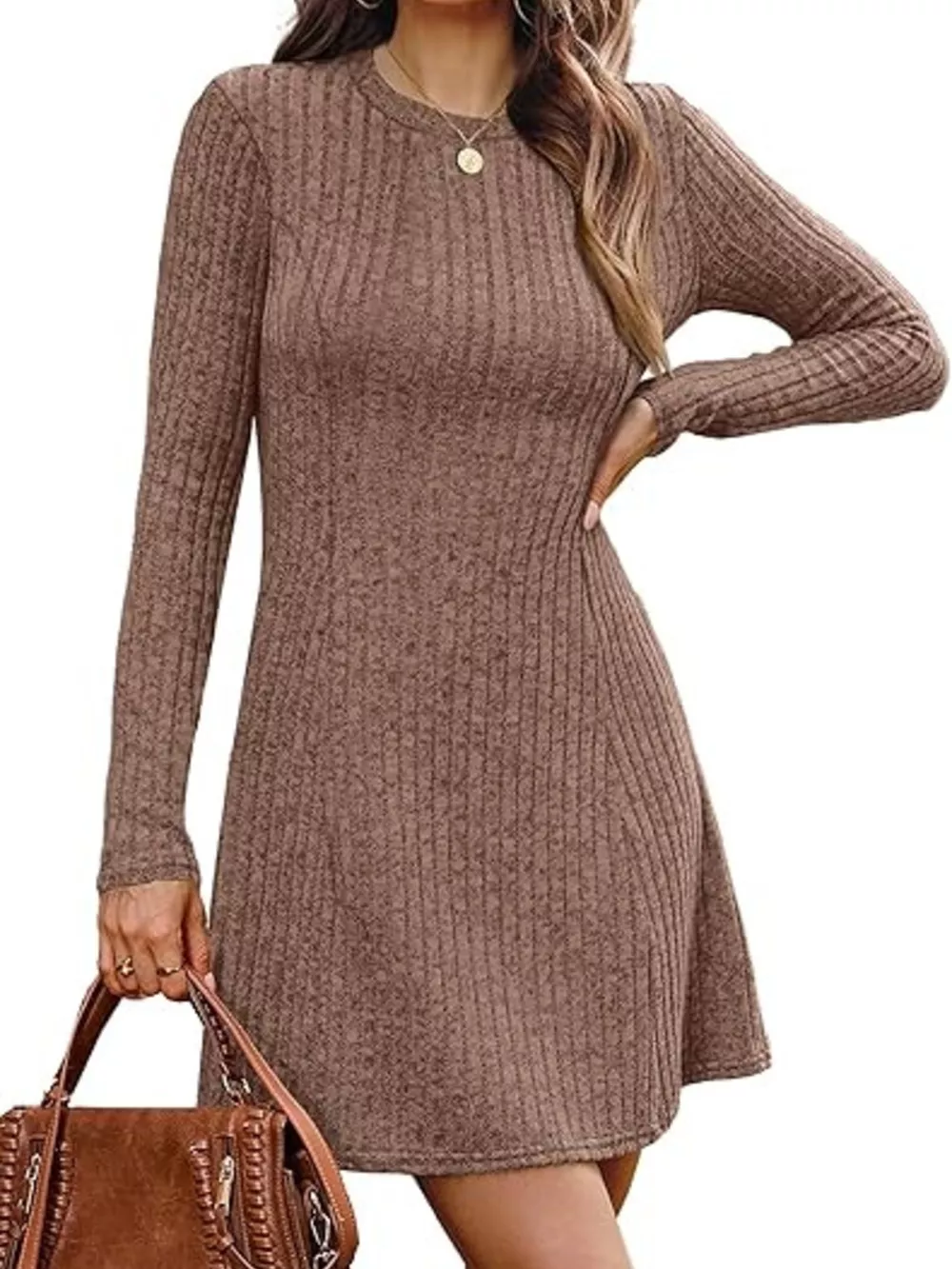 Ribbed Knit Long Sleeve A-Line Dress, image 11