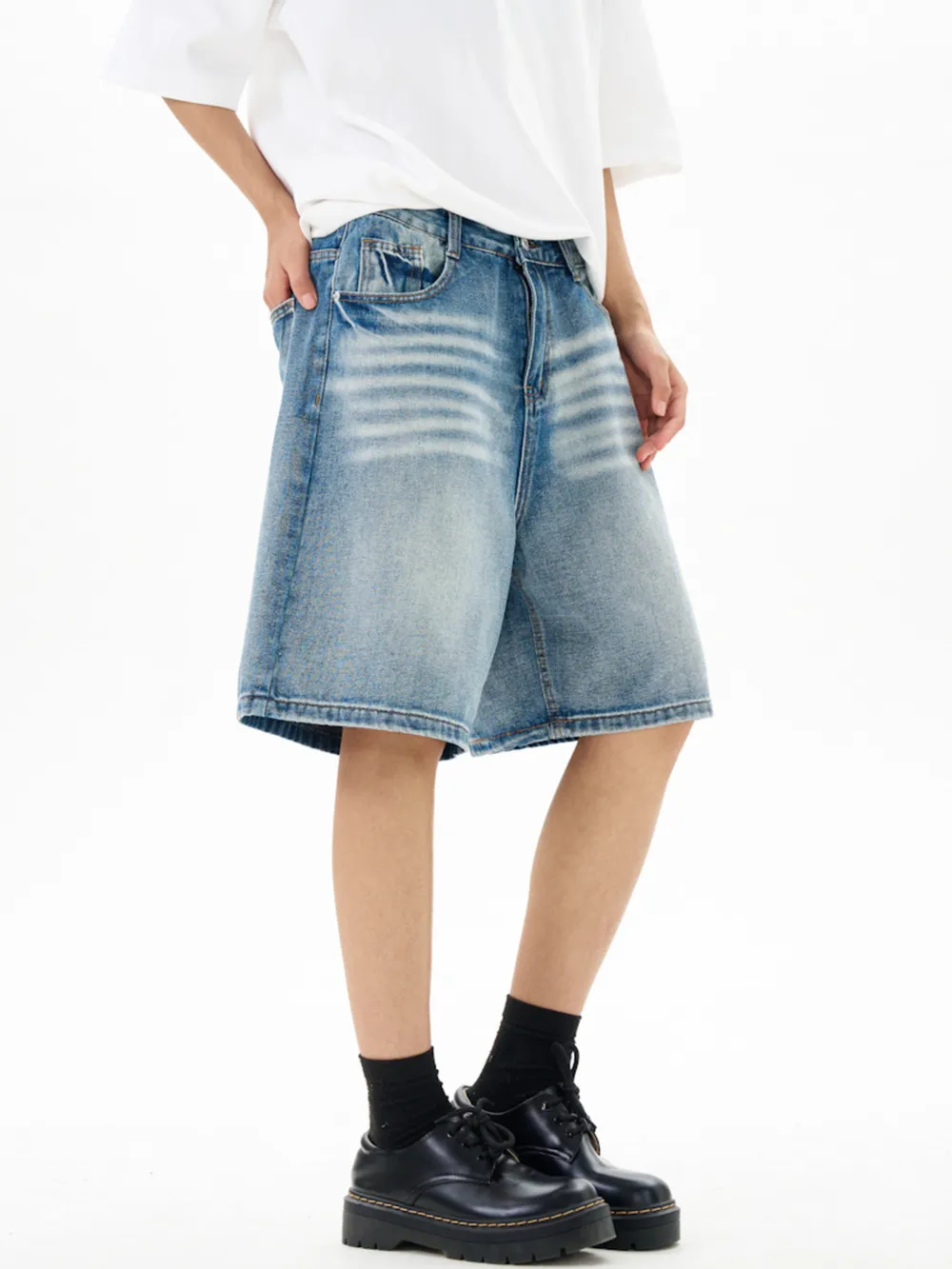 Men's Washed Loose Fit Denim Shorts, image 5