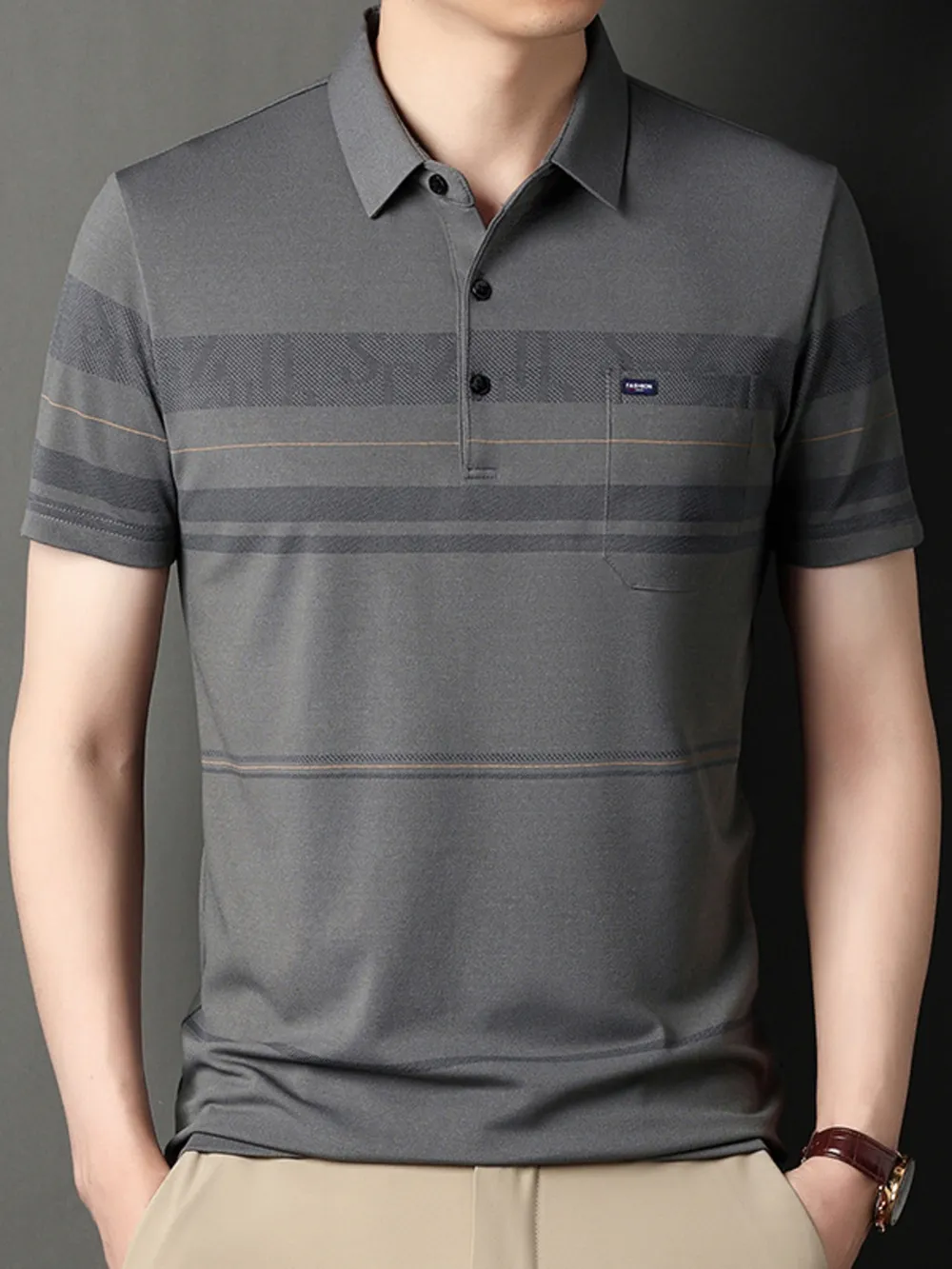 Men's Plus Size Classic Striped Business Casual Polo Shirt, image 5