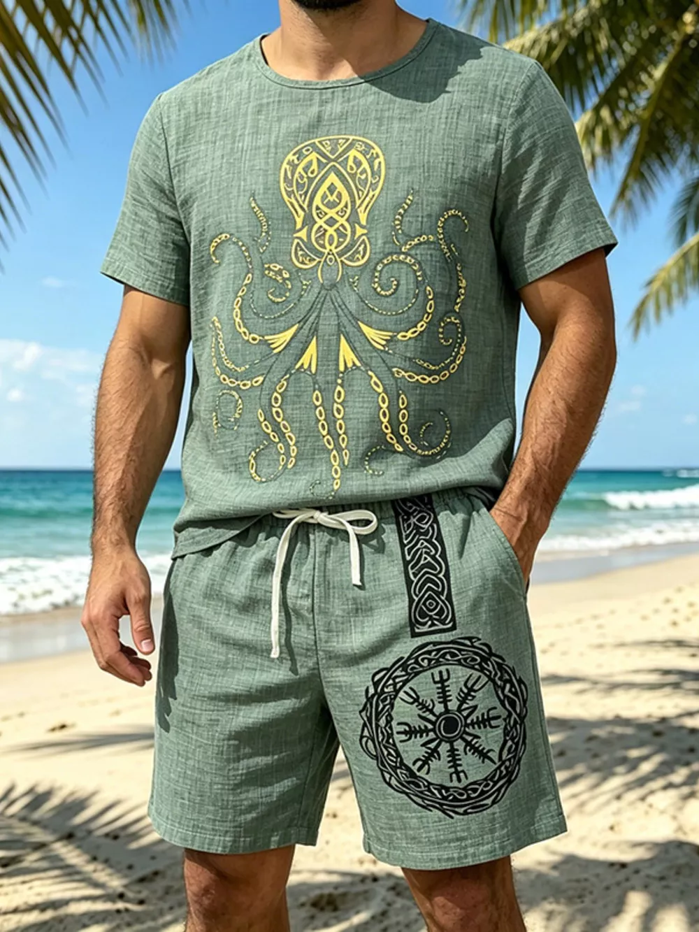 Men's Full Size Round Neck Tee and Shorts Set Plus Size, image 8
