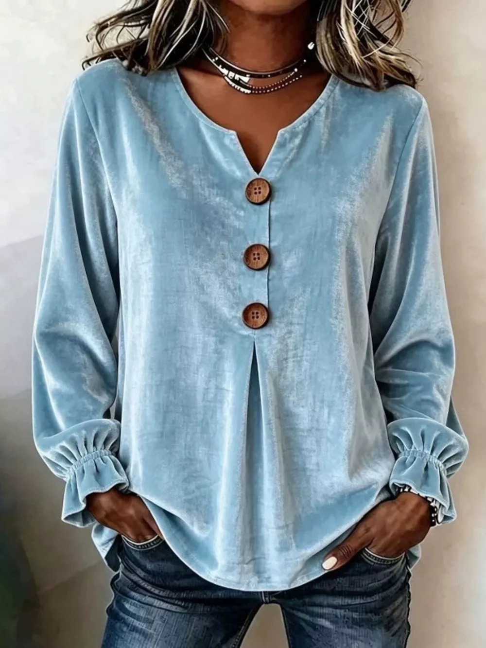 Velvet Flounce Sleeve Blouse, image 2
