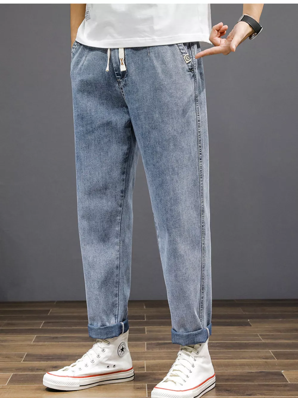 Men's Plus Size Casual Loose Fit Wash Jeans, image 3