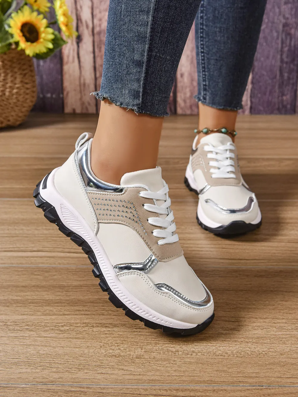 Lace Up Round Toe Sneakers, image 3