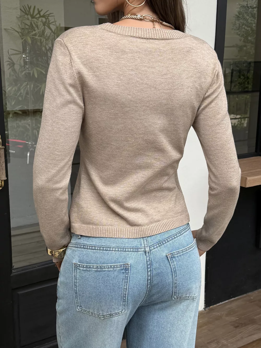 V-Neck Button-Up Cardigan, image 4
