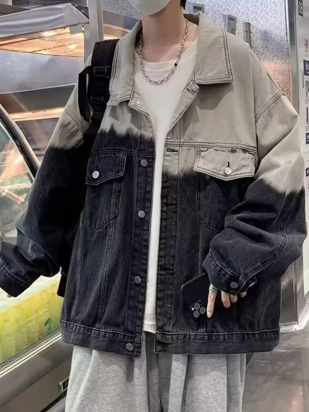 Men's Plus Size Gradient Wash Denim Jacket, image 3