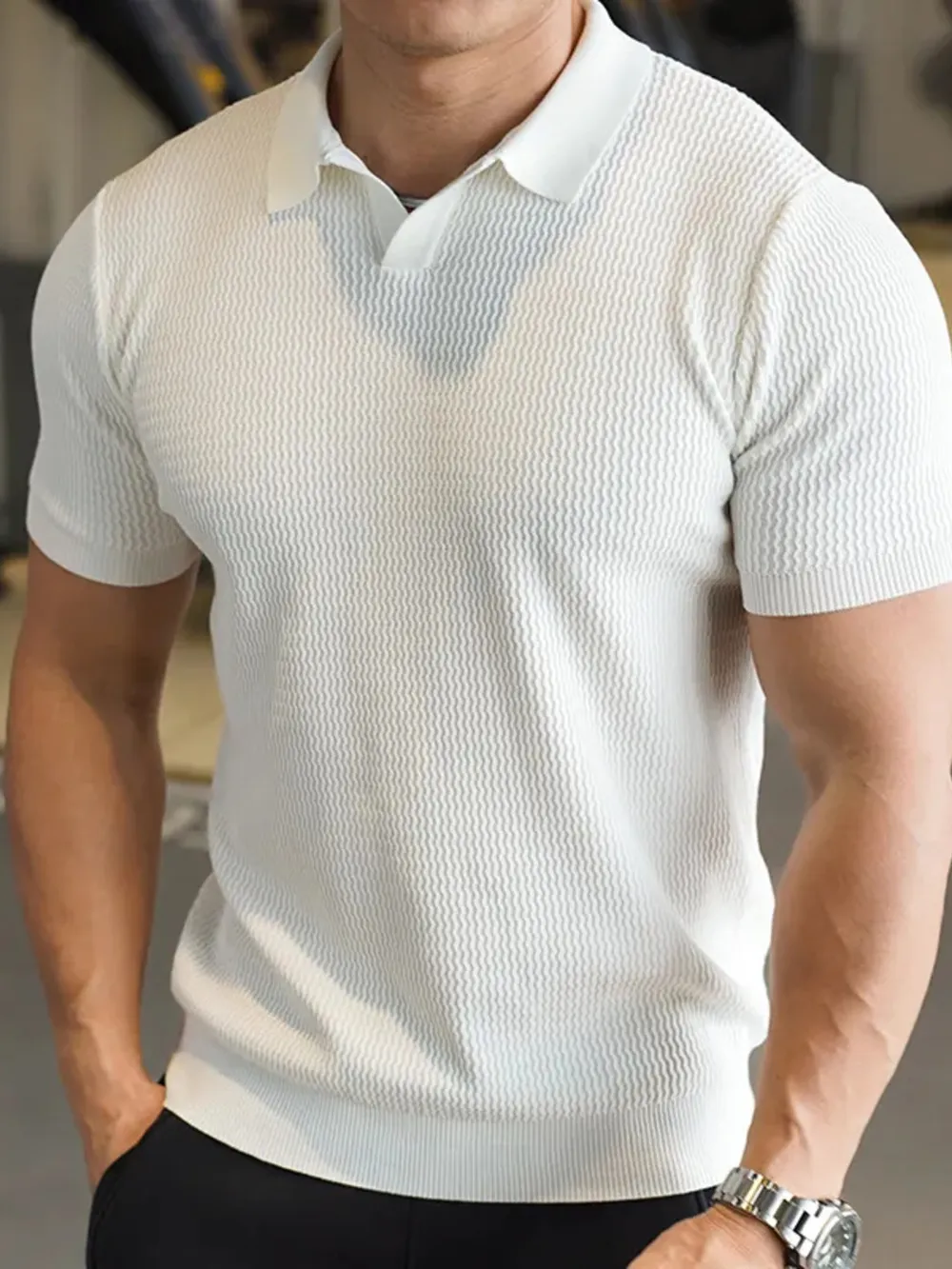 Men's Full Size Textured Knit Polo Shirt Plus Size, image 2