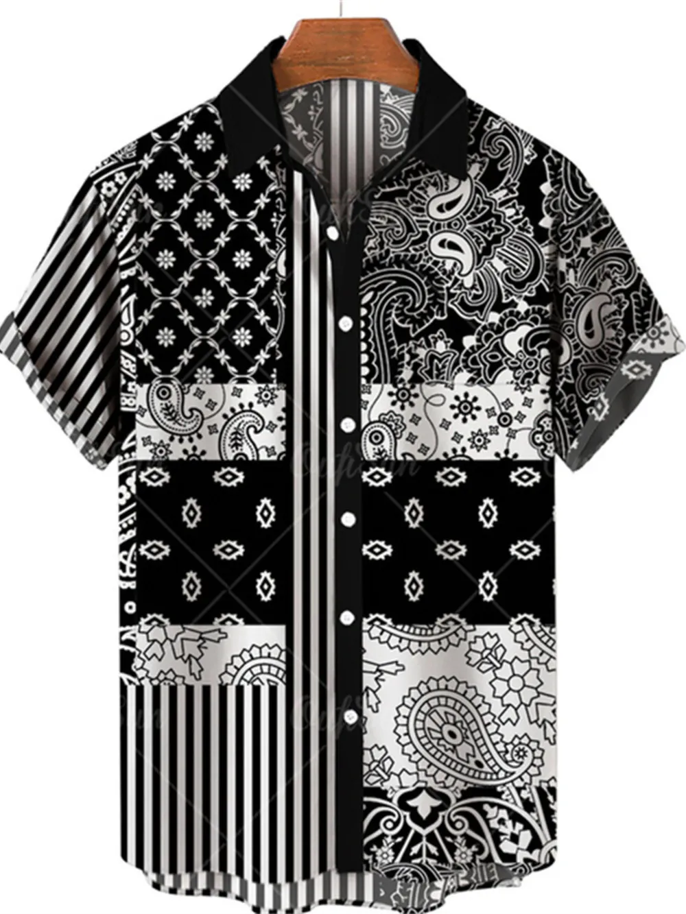 Men's Full Size Printed Button Up Short Sleeve Shirt Plus Size, image 3