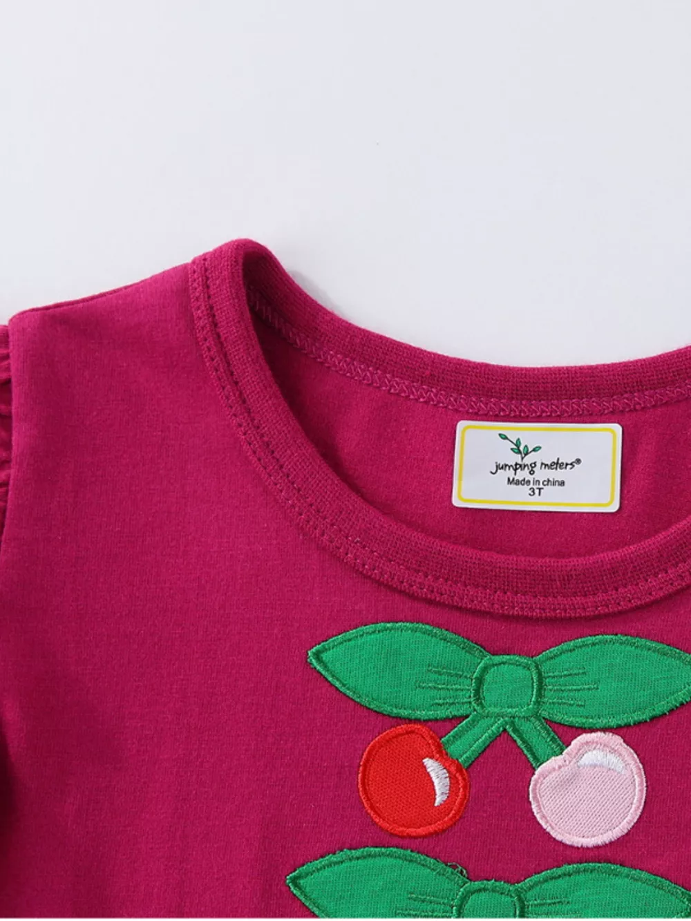 Children's Cherry Bowknot Applique Ruffle Sleeve Casual Dress, image 3