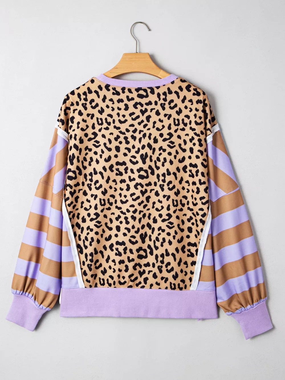 Stripe Color Block Patchwork Leopard Casual Sweatshirt with Slits, image 6