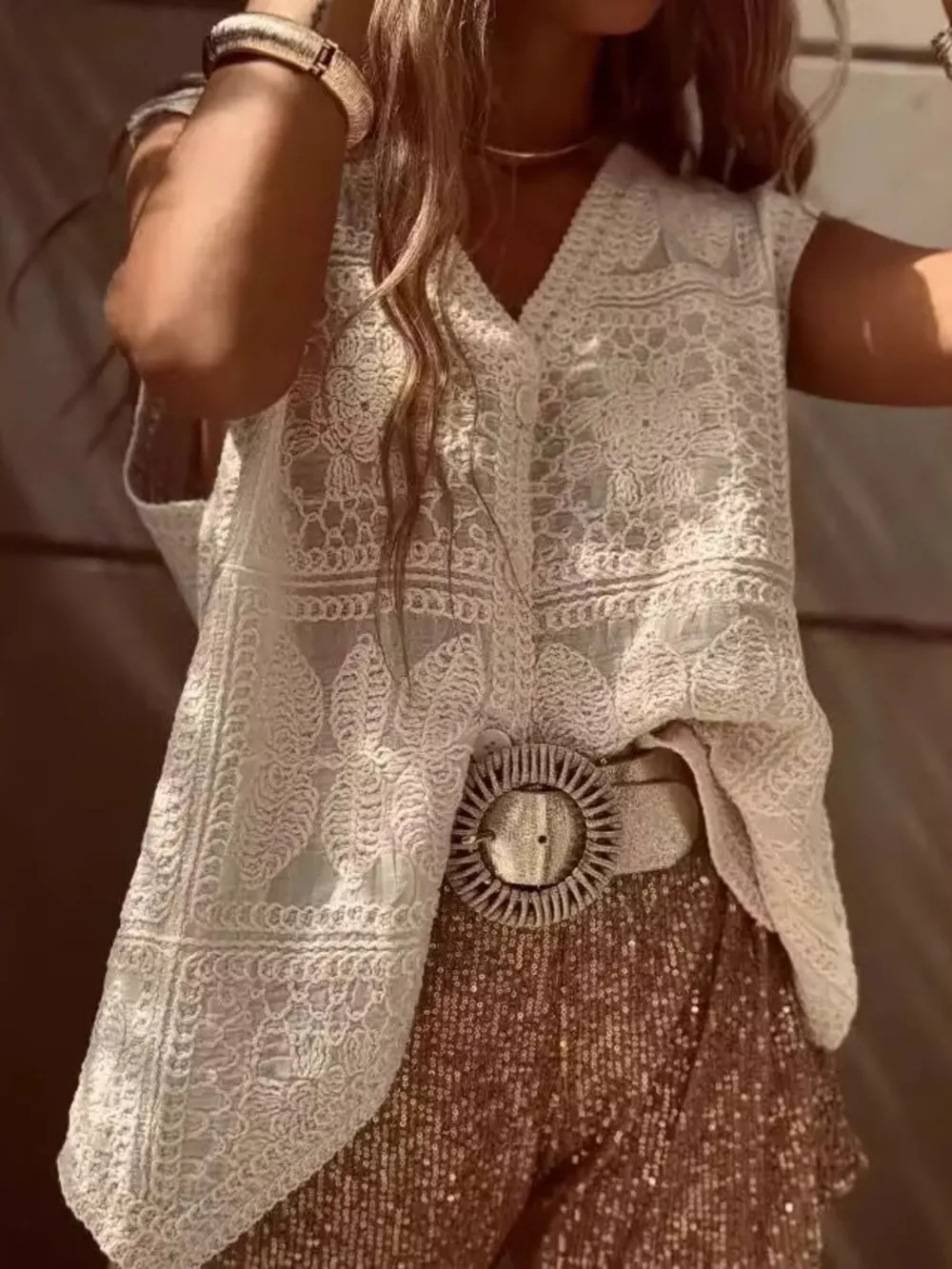 Crochet Lace V-Neck Vest, image 3