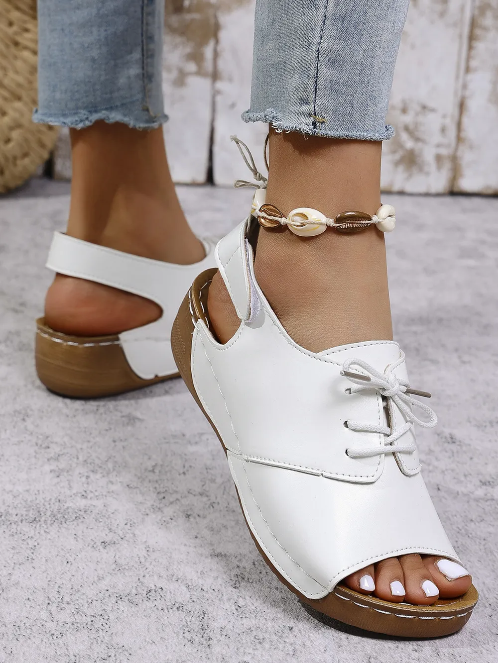 Casual Peep Toe Lace-up Comfort Sandals, image 10