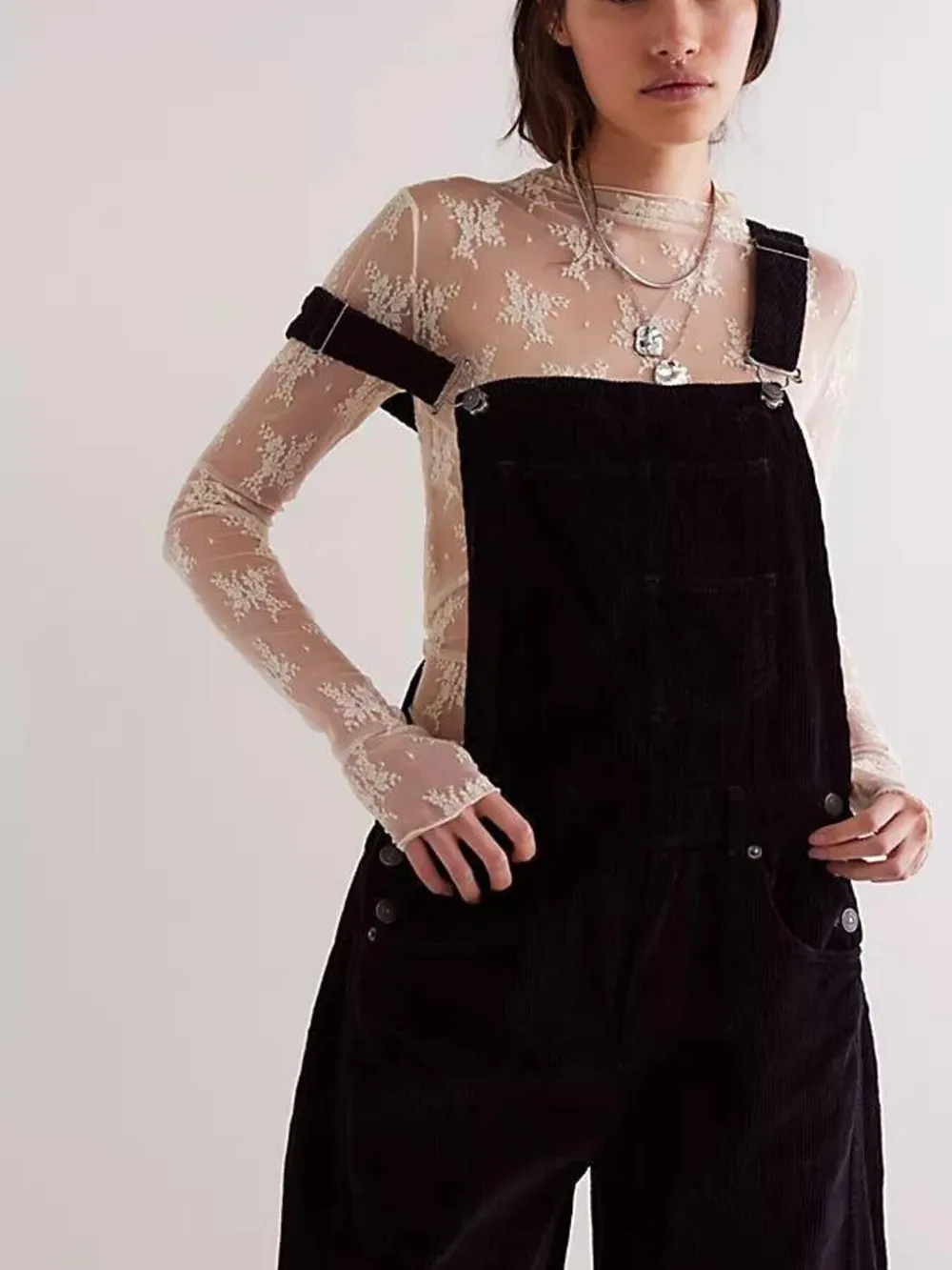 Corduroy Wide-Leg Overall with Adjustable Straps, image 13