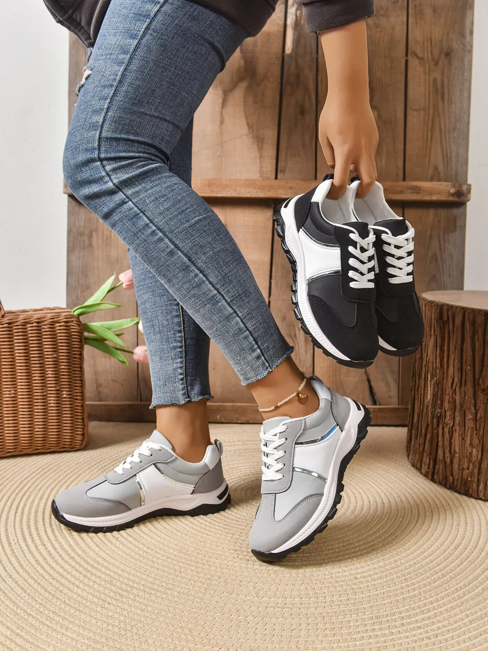 Contrast Lace Up Sneakers, image 2