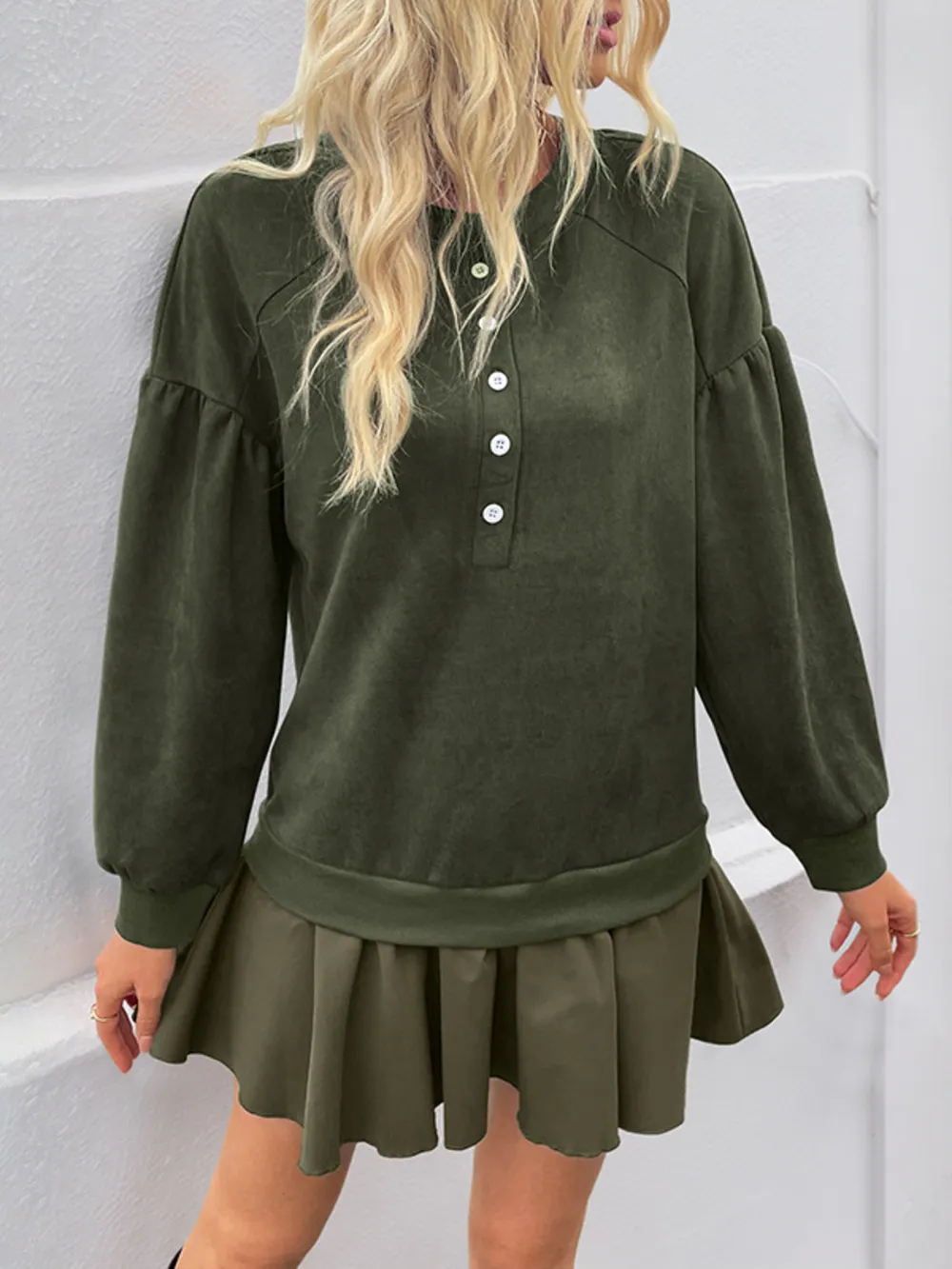 Button Front Mini Sweatshirt Dress, image 3