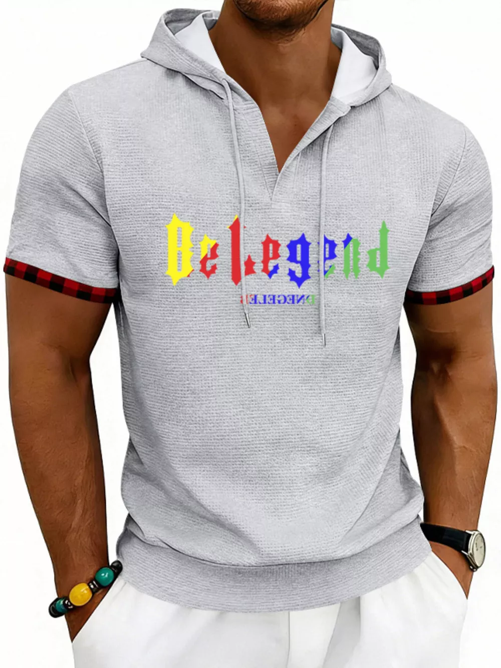 Men's Full Size Letter Graphic Short Sleeve Hooded Top Plus Size, image 8