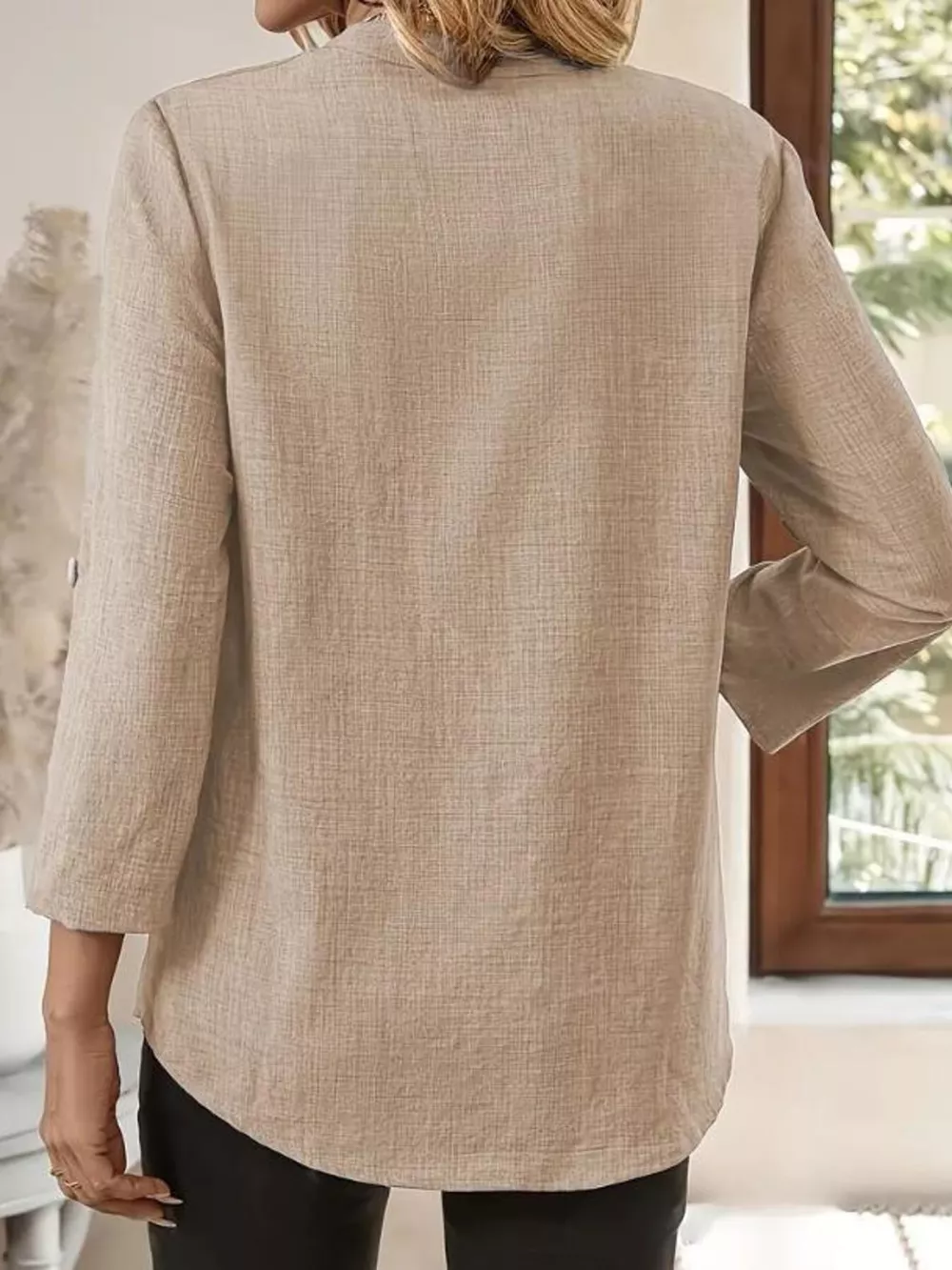 Roll-Up Sleeve Notched Blouse, image 11