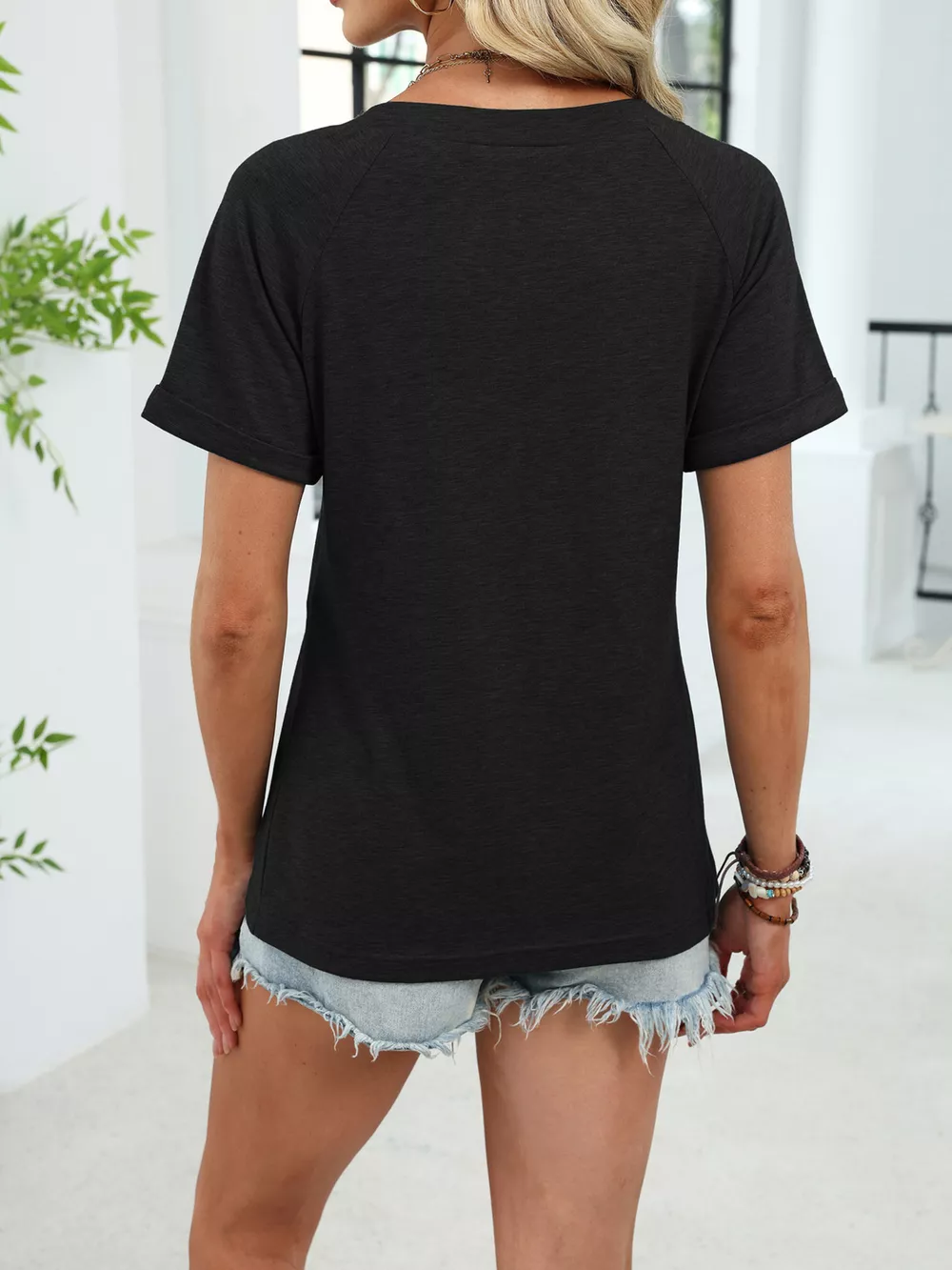 Casual V-Neck Short Sleeve T-Shirt, image 9