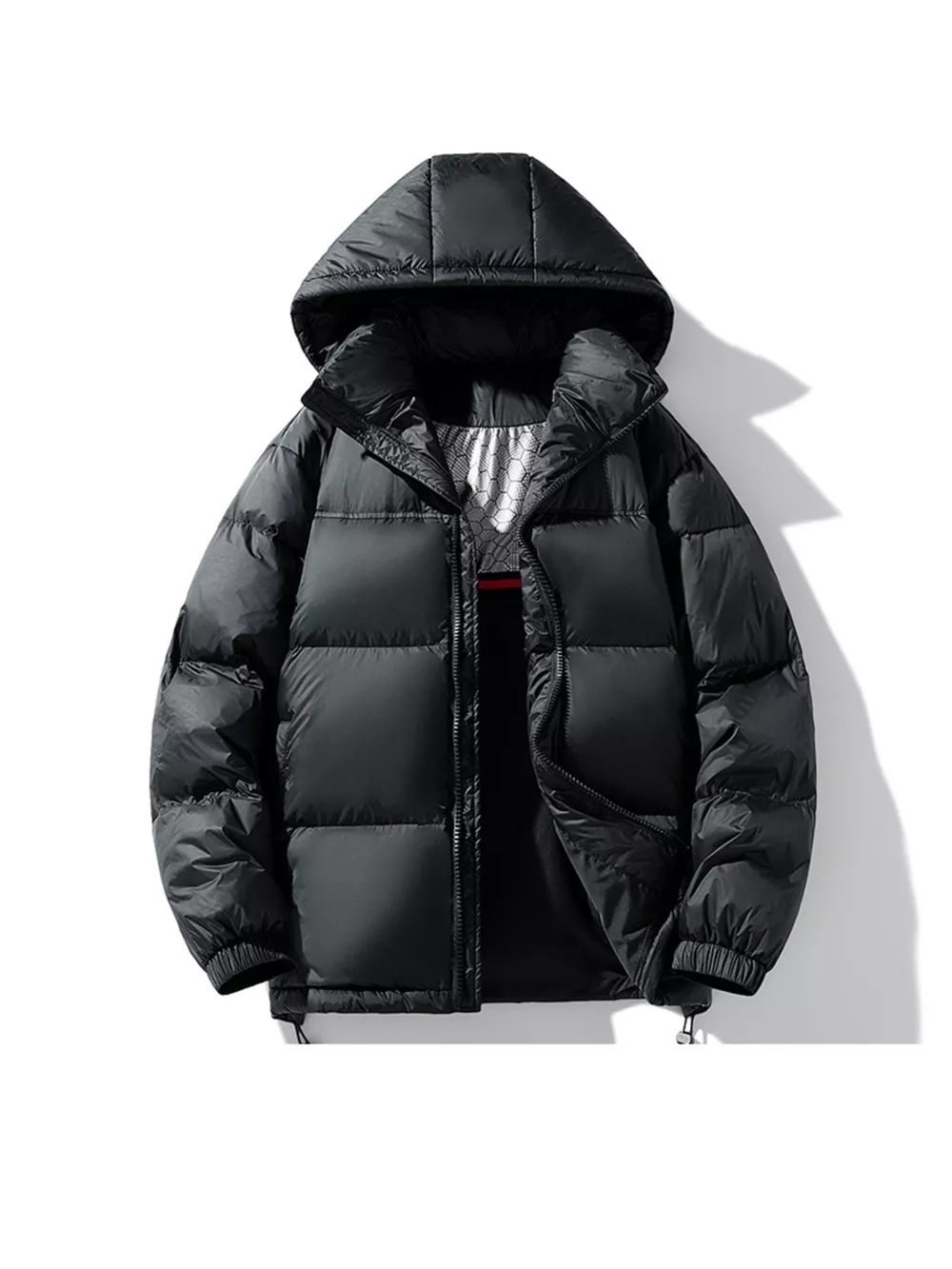 Men's Full Size Hooded Puffer Jacket with Drawstring Hem Plus Size