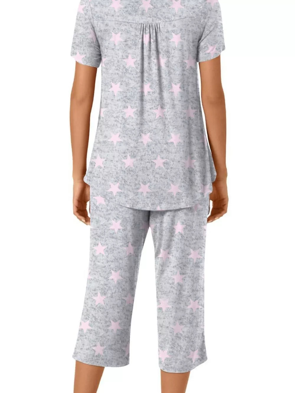 Printed Short Sleeve Top and Cropped Pants Lounge Set, image 2