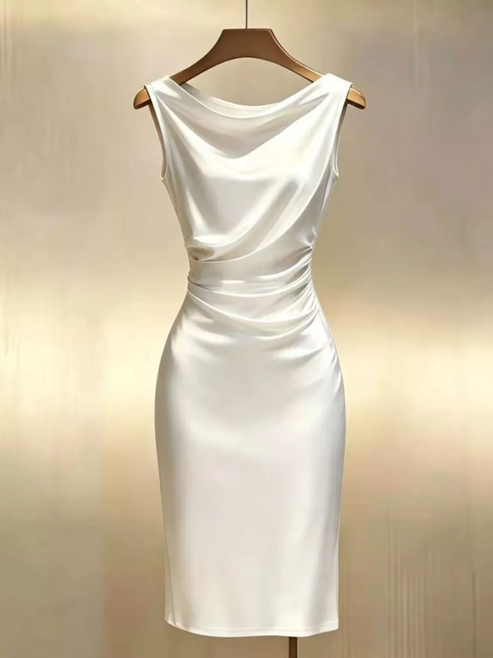 Satin Cowl Neck Ruched Sleeveless Dress, image 4