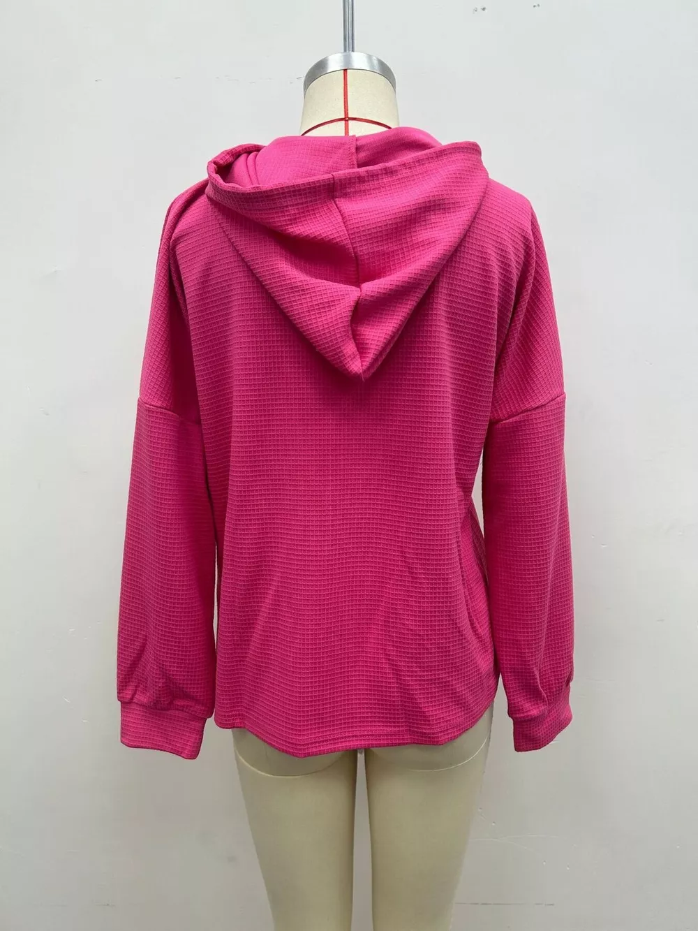 Full Size Waffle Knit Drawstring Long Sleeve Hoodie Plus Size, image 10
