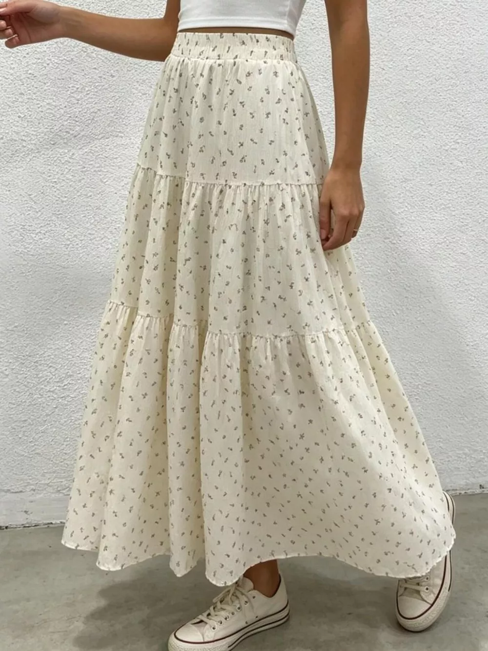 Floral Print Tiered Flowy Maxi Skirt, image 3