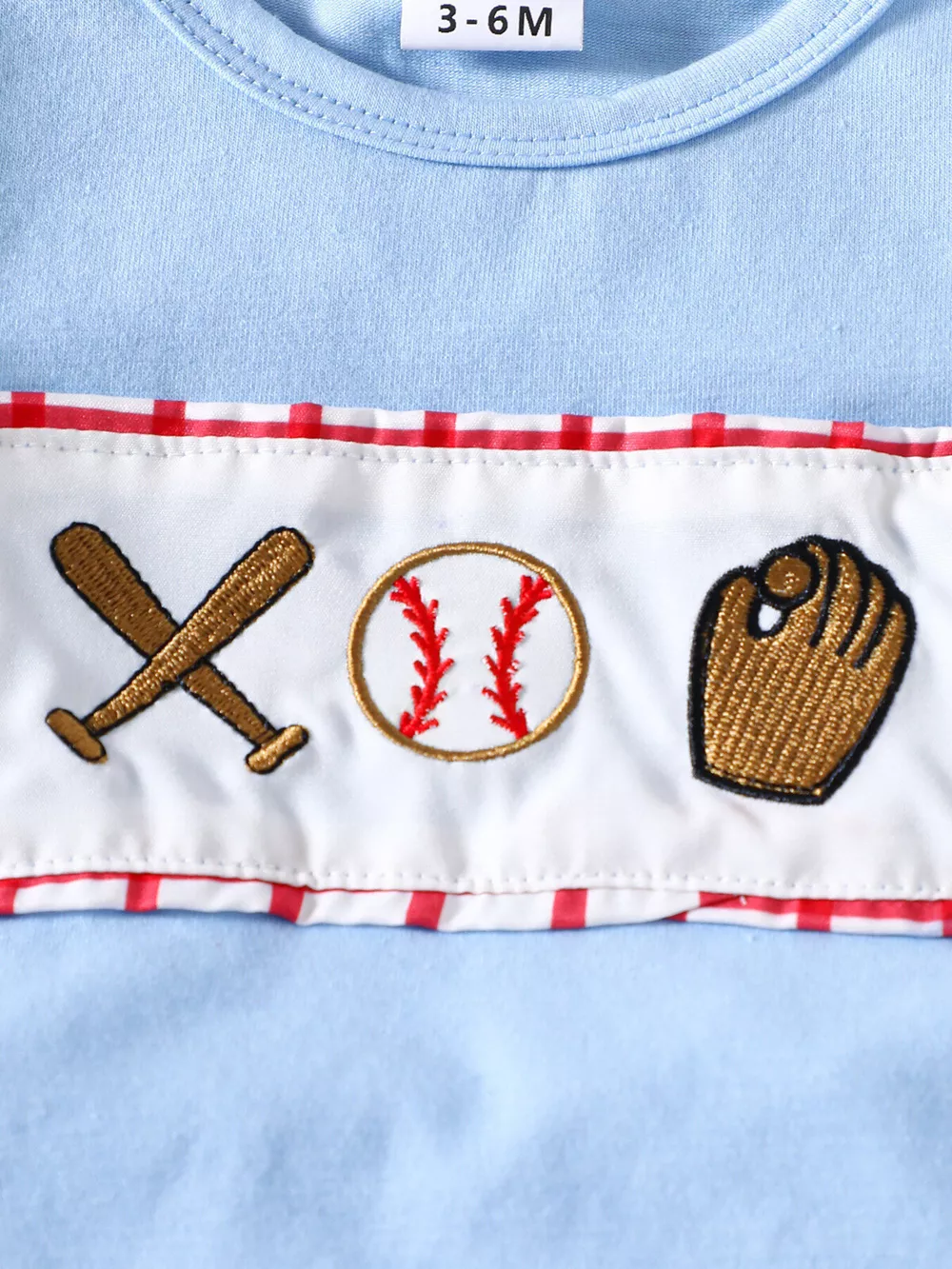 Children's Baseball Embroidered Top & Plaid Shorts Set, image 3