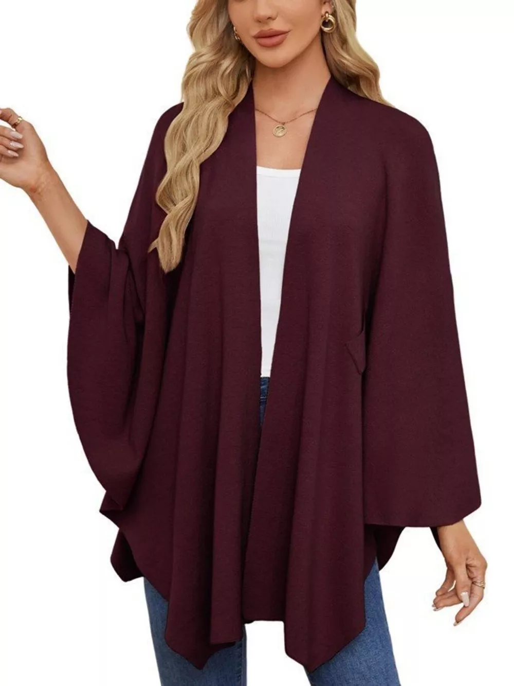 Solid Color Tie-Front Knit Cape Top, image 14