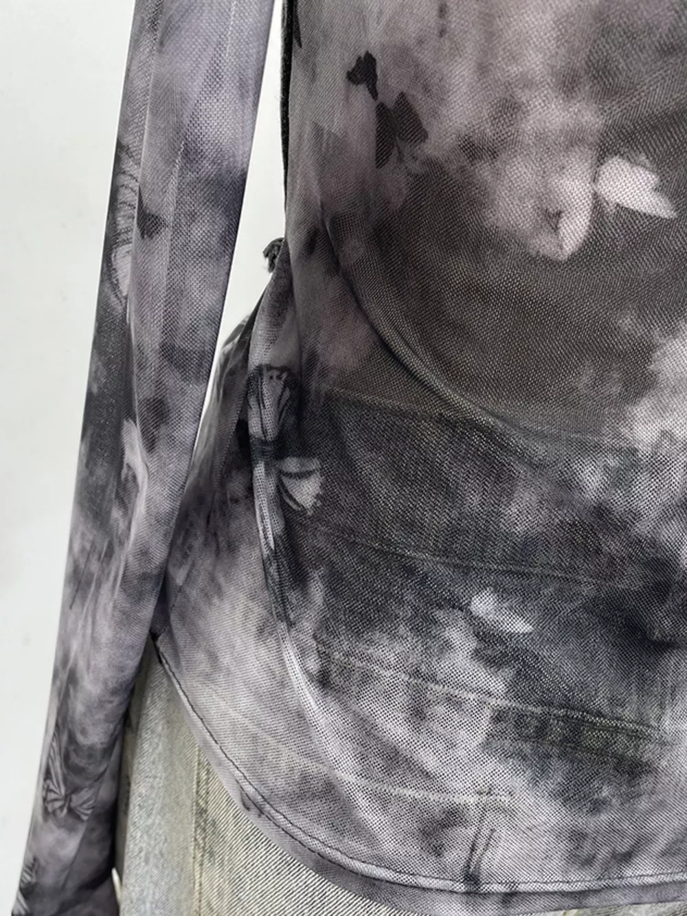Asymmetrical Neck Denim Patchwork Top, image 14