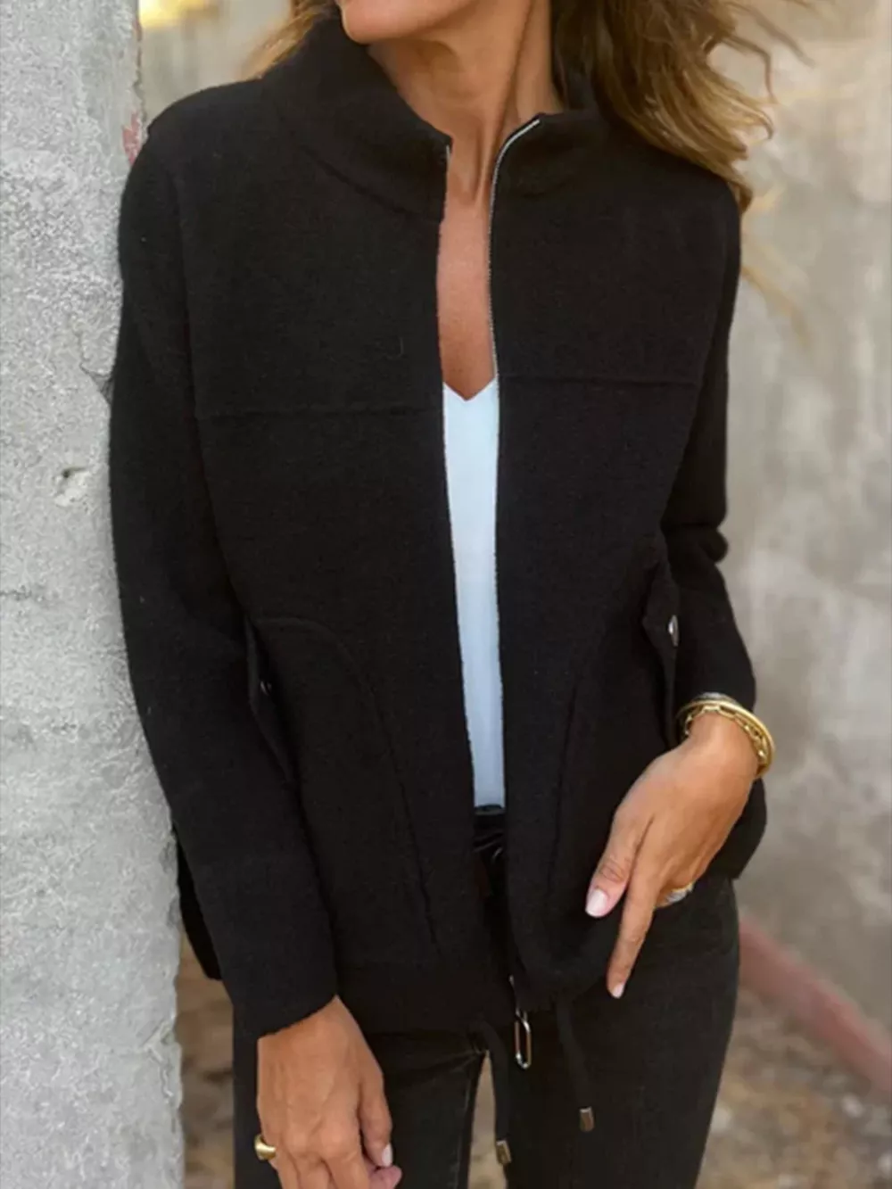 Full Size Textured Knit Zip Up Outerwear Plus Size, image 8