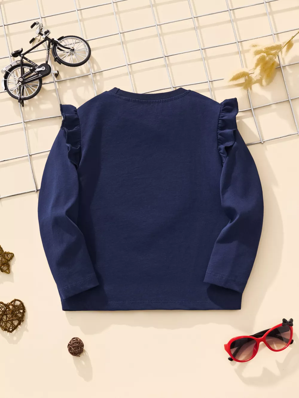 Children's Long Sleeve Heart Patch Ruffle Trim T-Shirt, image 2