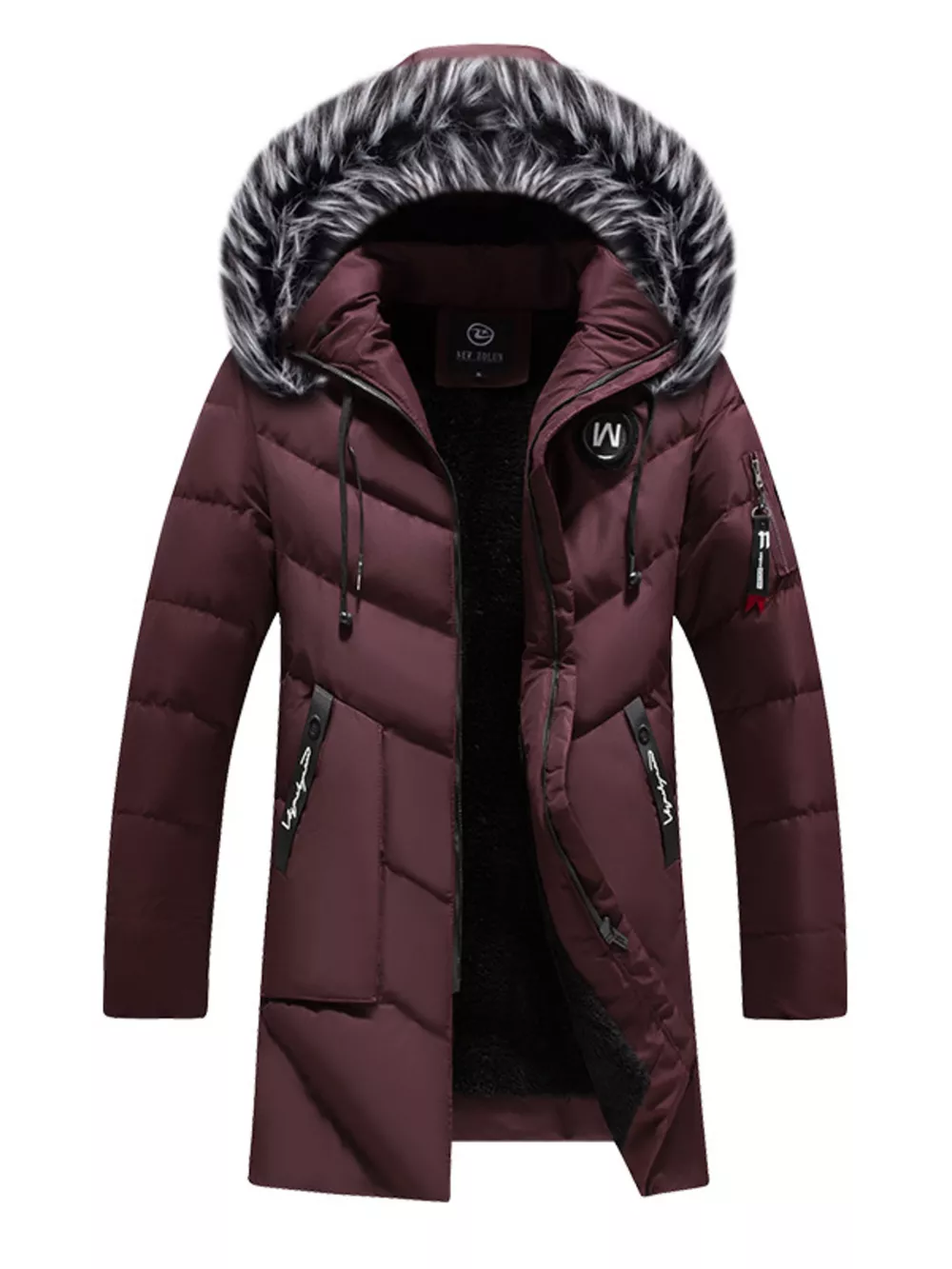 Men's Plus Size Longline Padded Winter Coat with Faux Fur Hood, image 5