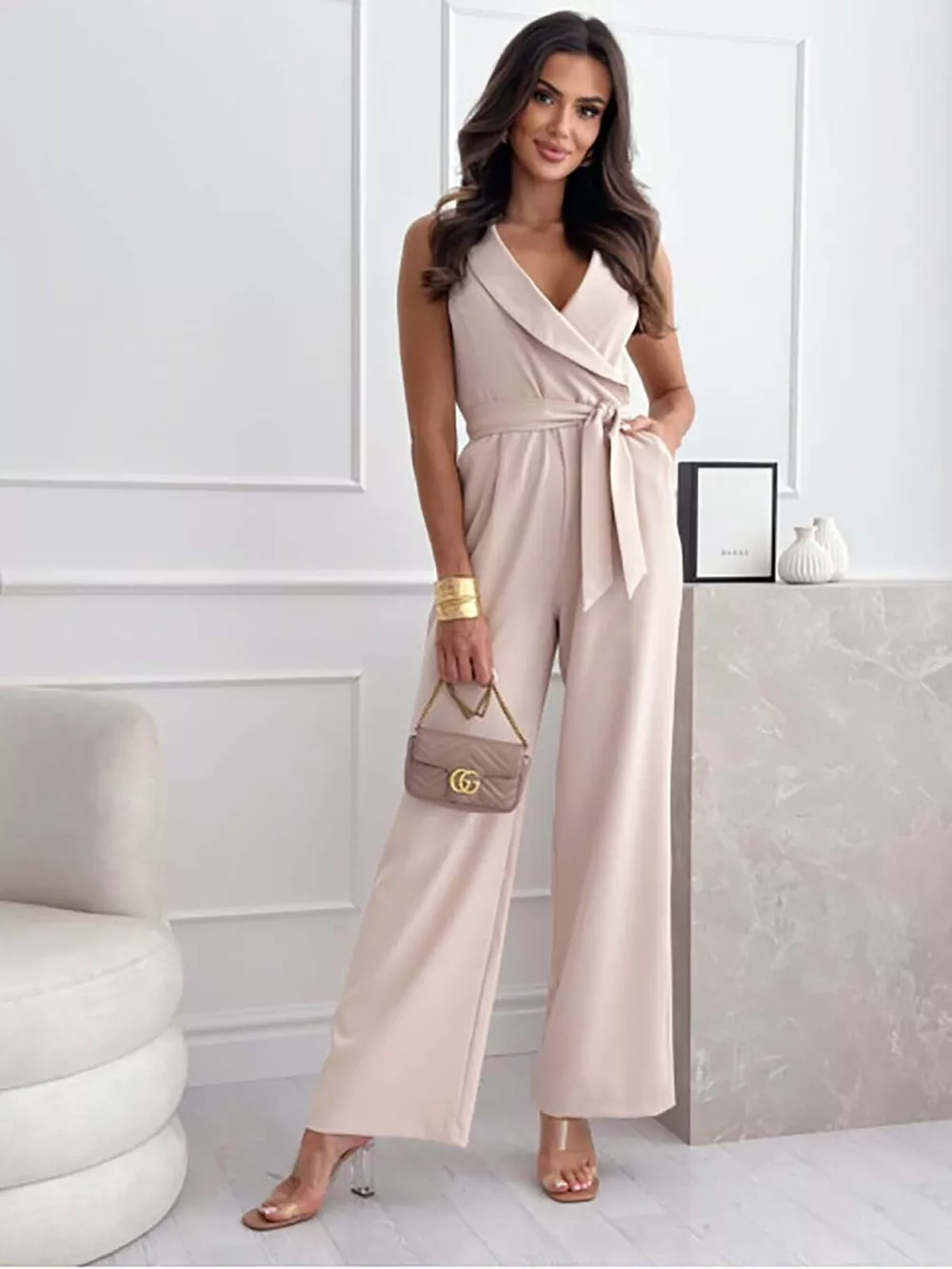 Surplice Sleeveless Wide-Leg Jumpsuit, image 6