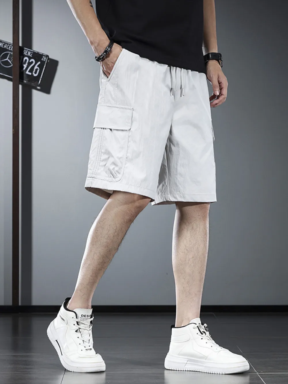 Men's Plus Size Drawstring Cargo Shorts, image 3