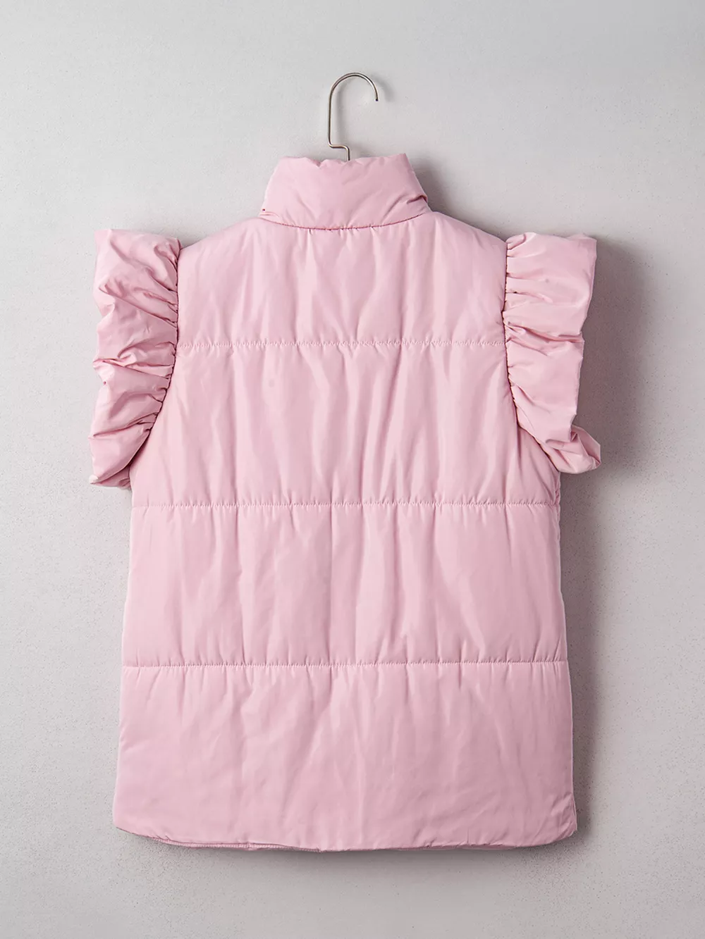 Stand Neck Flutter Sleeve Snap Button Puffer Vest, image 6