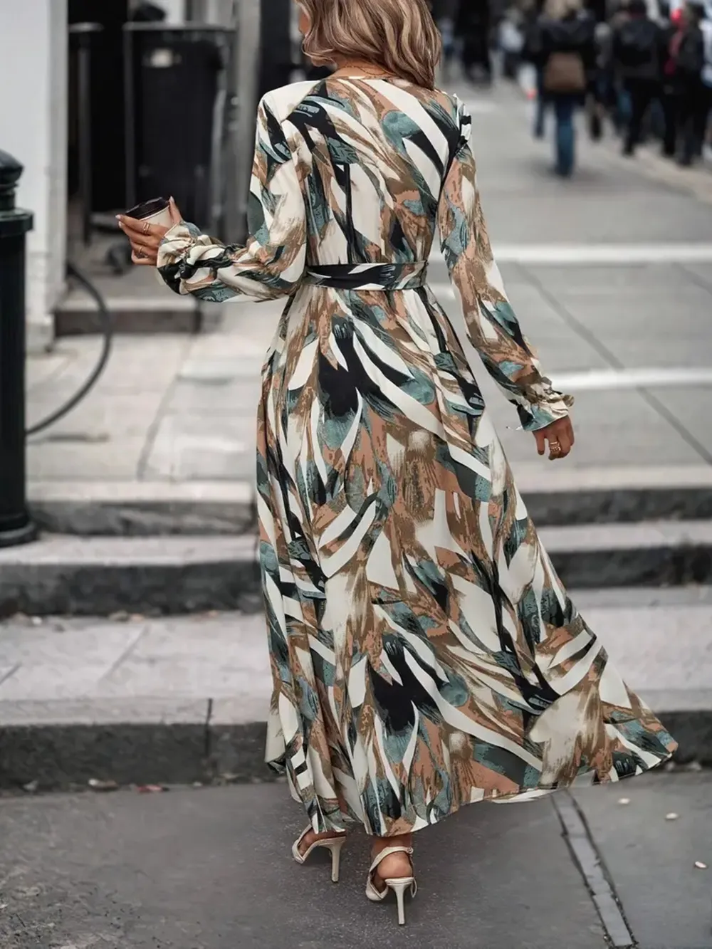 Printed Surplice Long Sleeve Maxi Dress, image 6