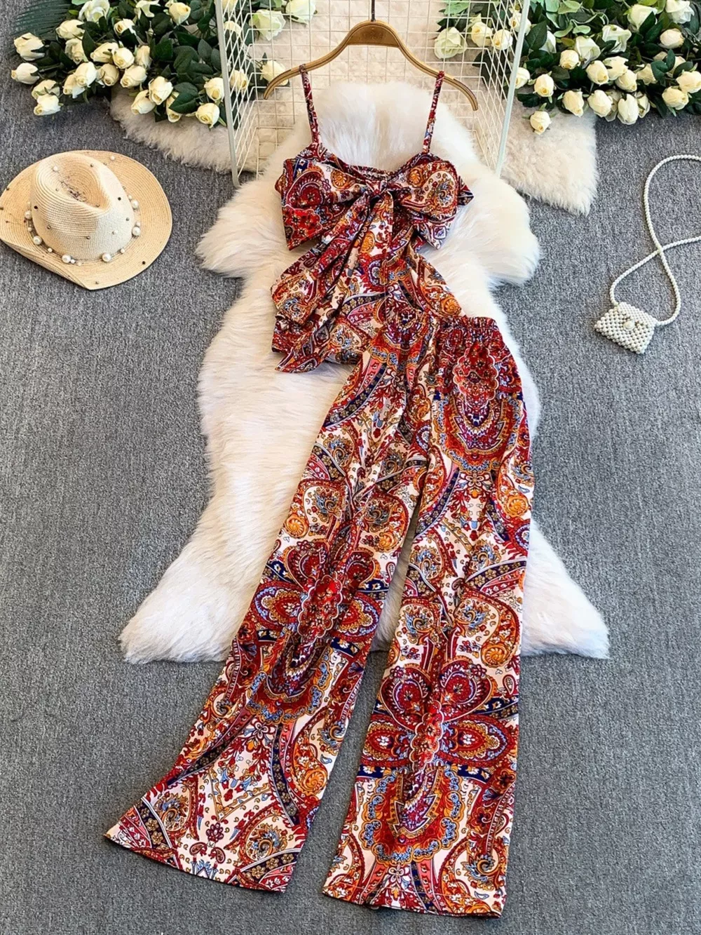 Printed Cami and Wide Leg Pants Set, image 5