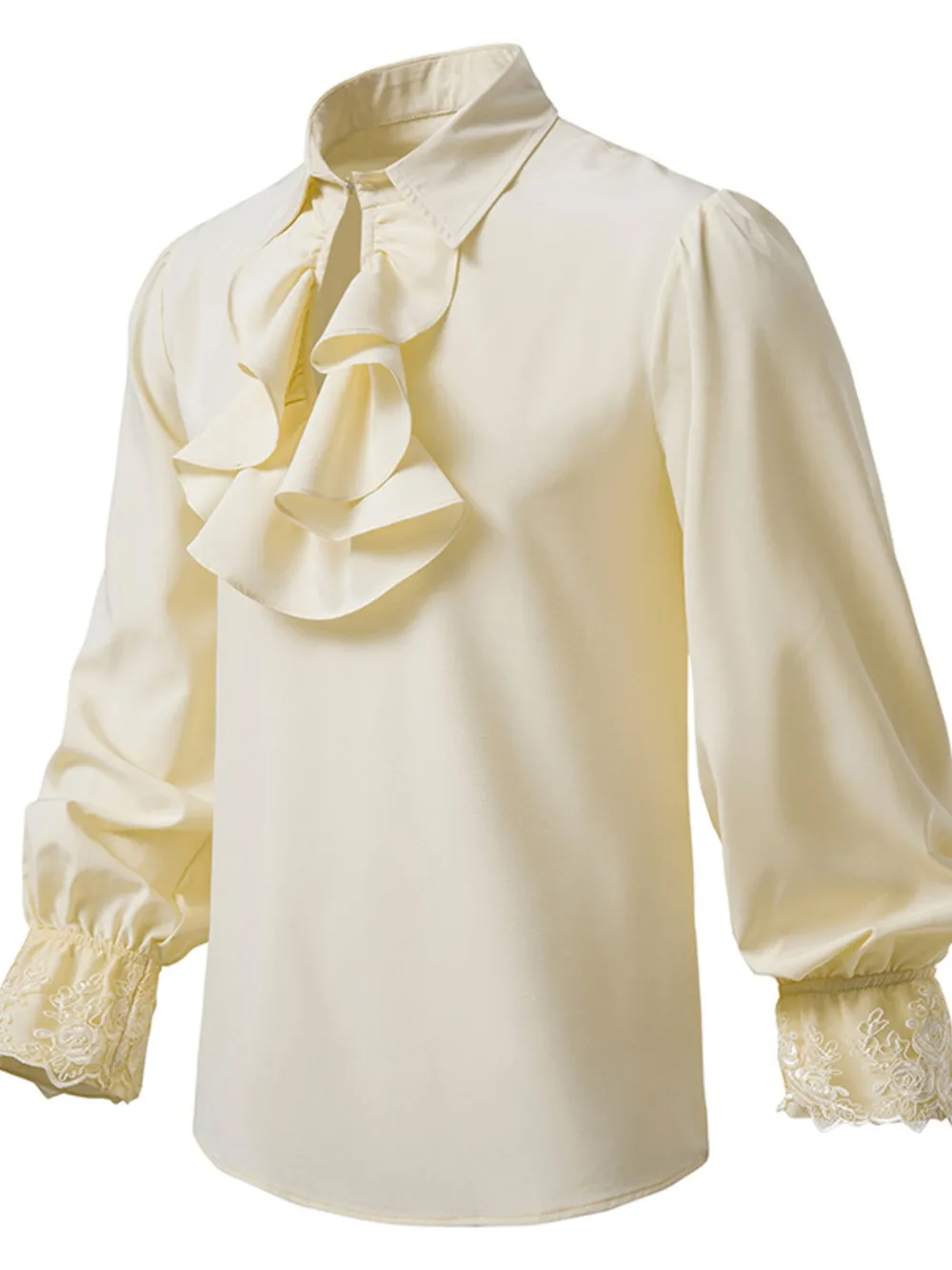 Men's Ruffled Lace Detail Long Sleeve Blouse, image 12