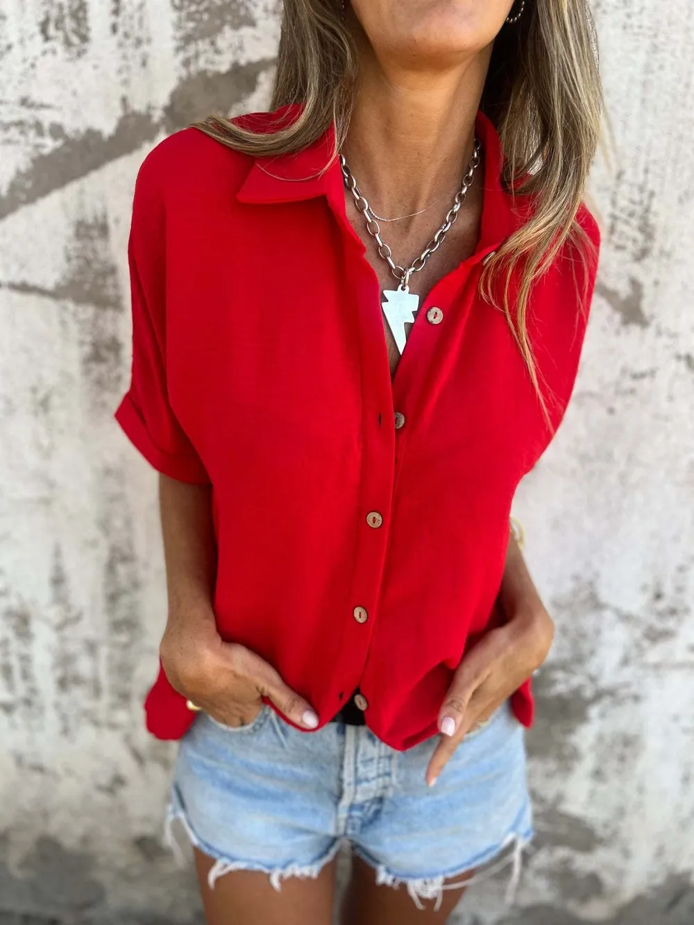 Full Size Casual Button Down Short Sleeve Loose Shirt Plus Size, image 15