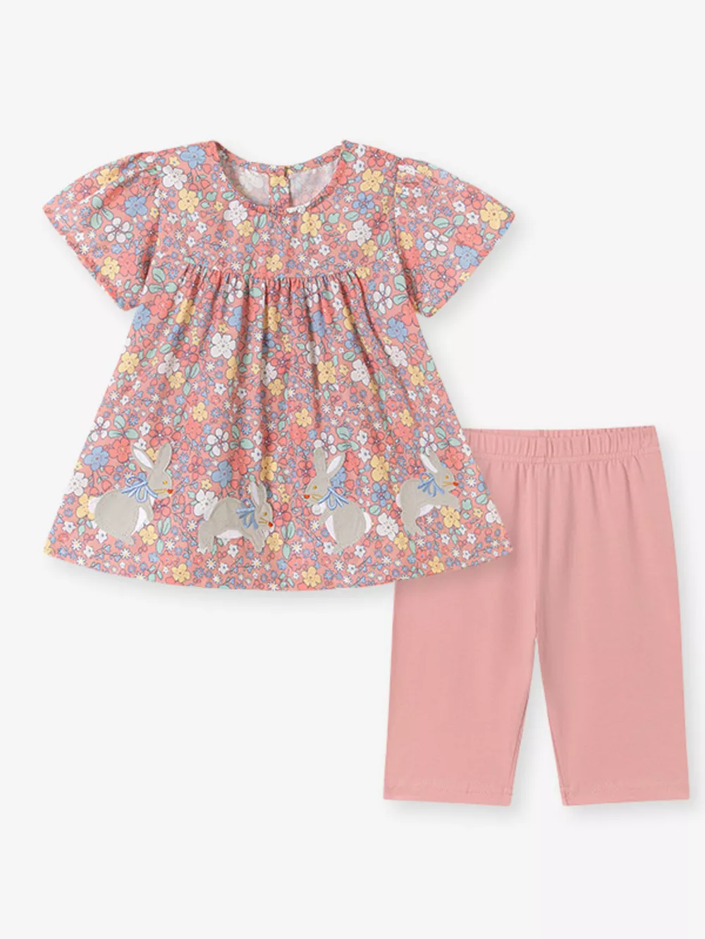 Children's Floral Bunny Print Top & Capri Leggings Set, image 2