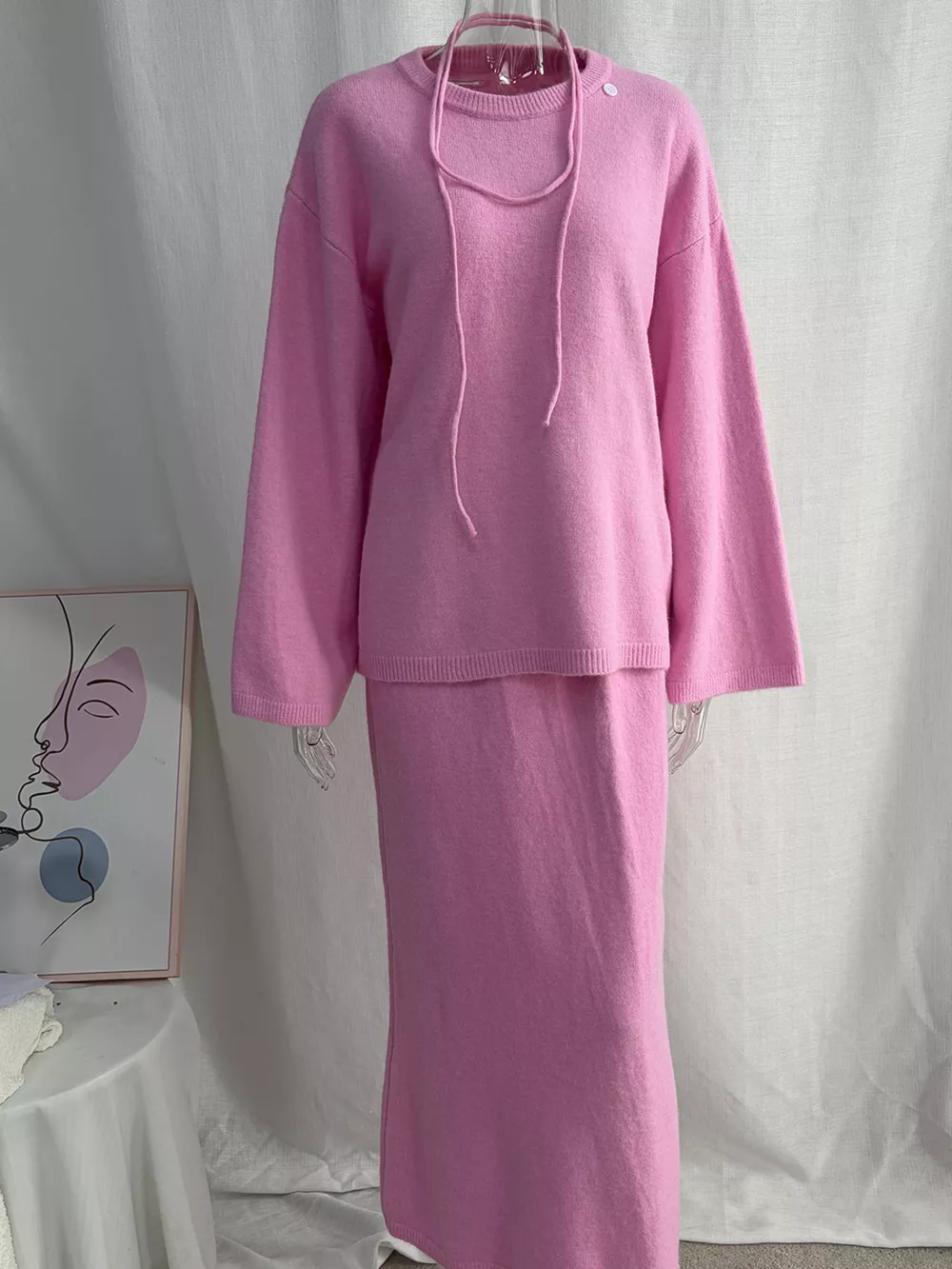 Waist-Tie Detail Sweater and Maxi Skirt Set, image 21