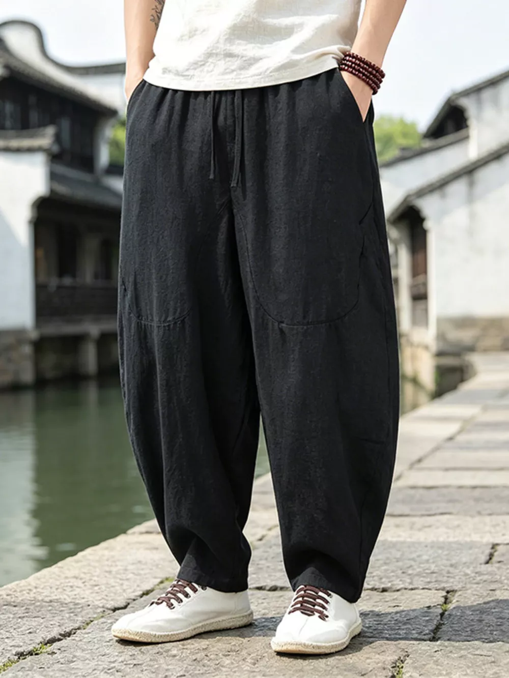 Men's Plus Size Loose Fit Pants with Drawstring Waist