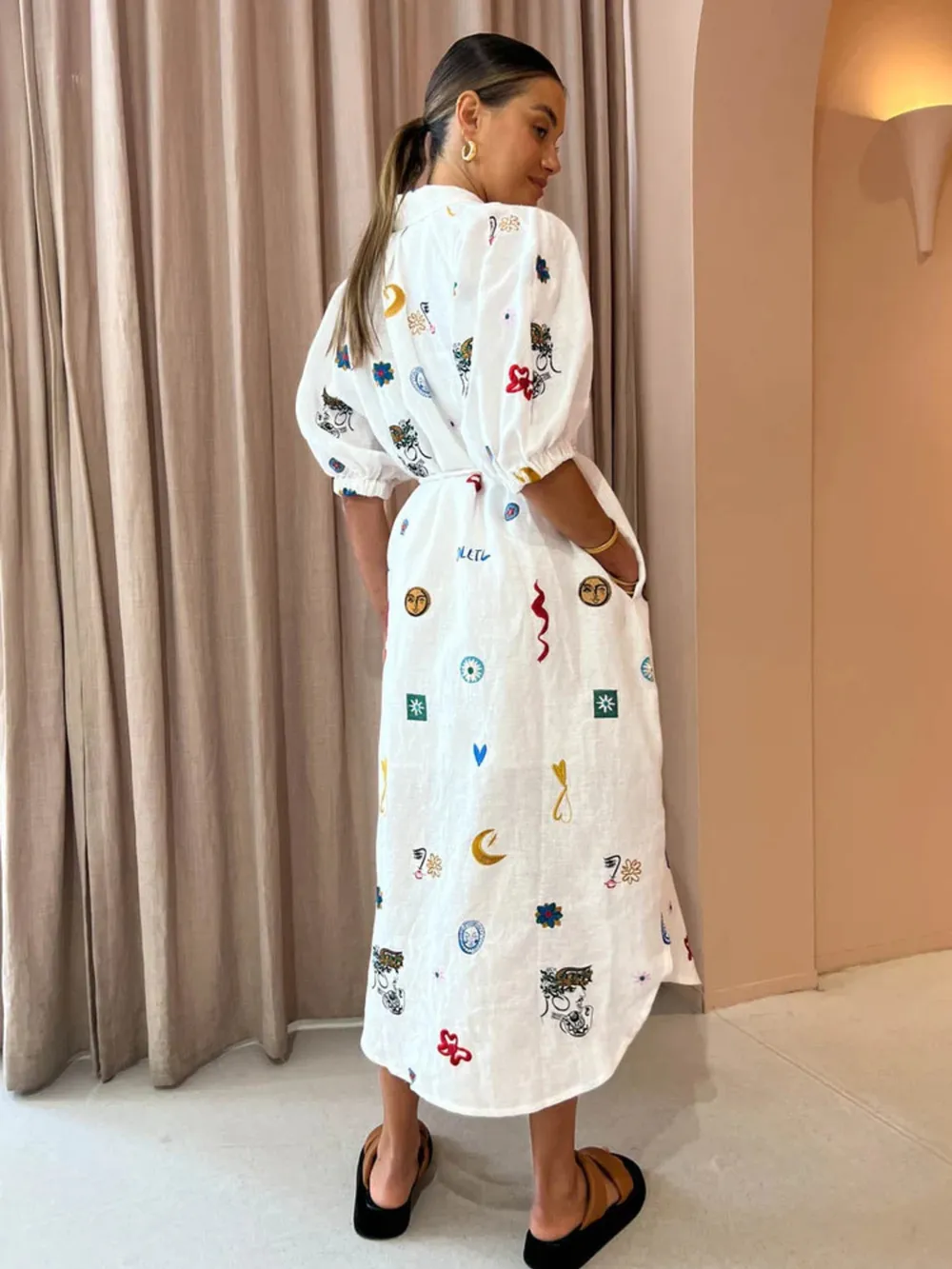 Printed Button Up Midi Shirt Dress, image 12