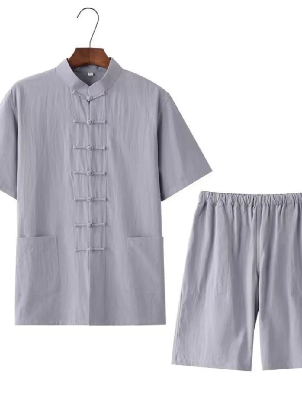 Men's Plus Size Chinese Style Top and Shorts Set, image 4