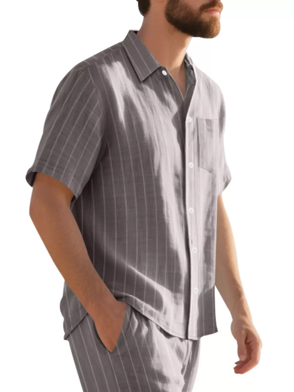 Men's Full Size Casual Striped Short Sleeve Shirt Plus Size, image 7