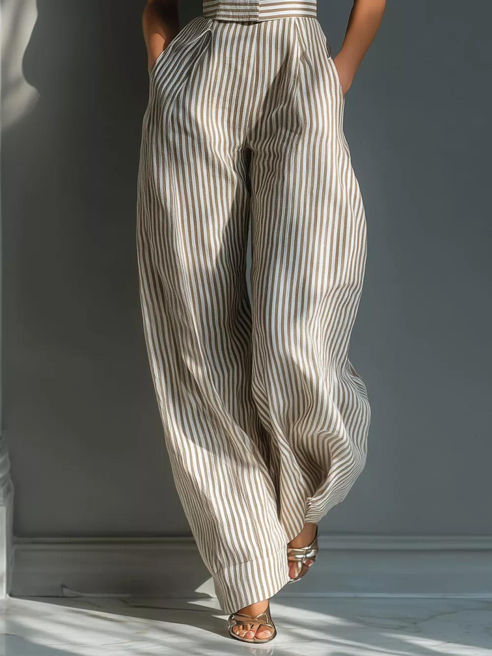 Full Size Striped Wide-Leg Jumpsuit with Tie-Shoulder Detail Plus Size, image 3